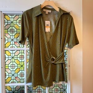 Michael Kors Olive Green Wrap Blouse